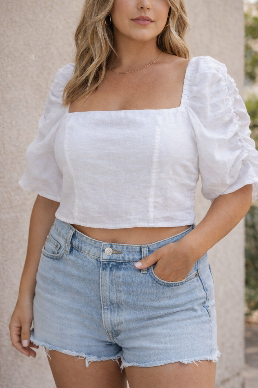 Rachel Zoe White Linen Cropped Top XL (NWT)